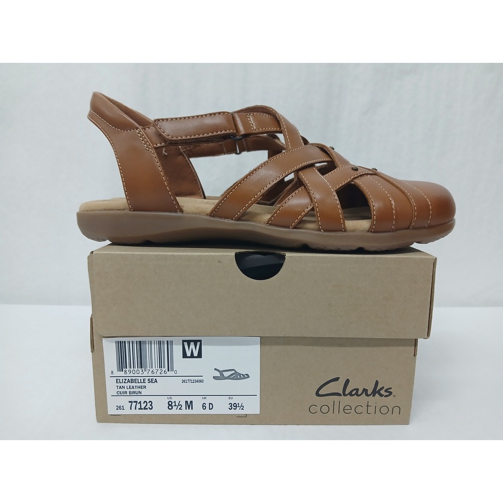 Clarks Elizabelle Sea Tan Leather‎ Strappy Fisherman Sandals 77123 Womens 8.5